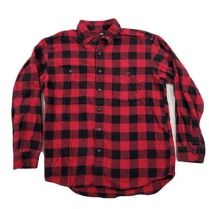 Uniqlo Buffalo Plaid Shirt Mens Medium Red‎ Black Long Sleeve Flannel